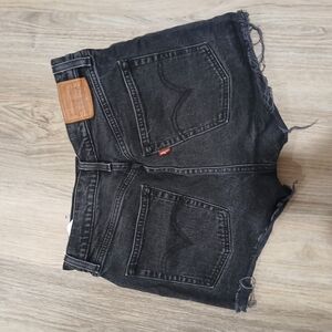 Black Denim Shorts with Brown Patch